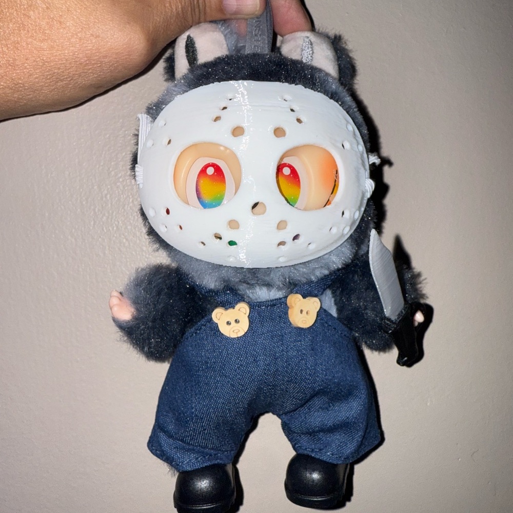 Labubu Halloween outfit- Jason mask with overalls, shoes and knife